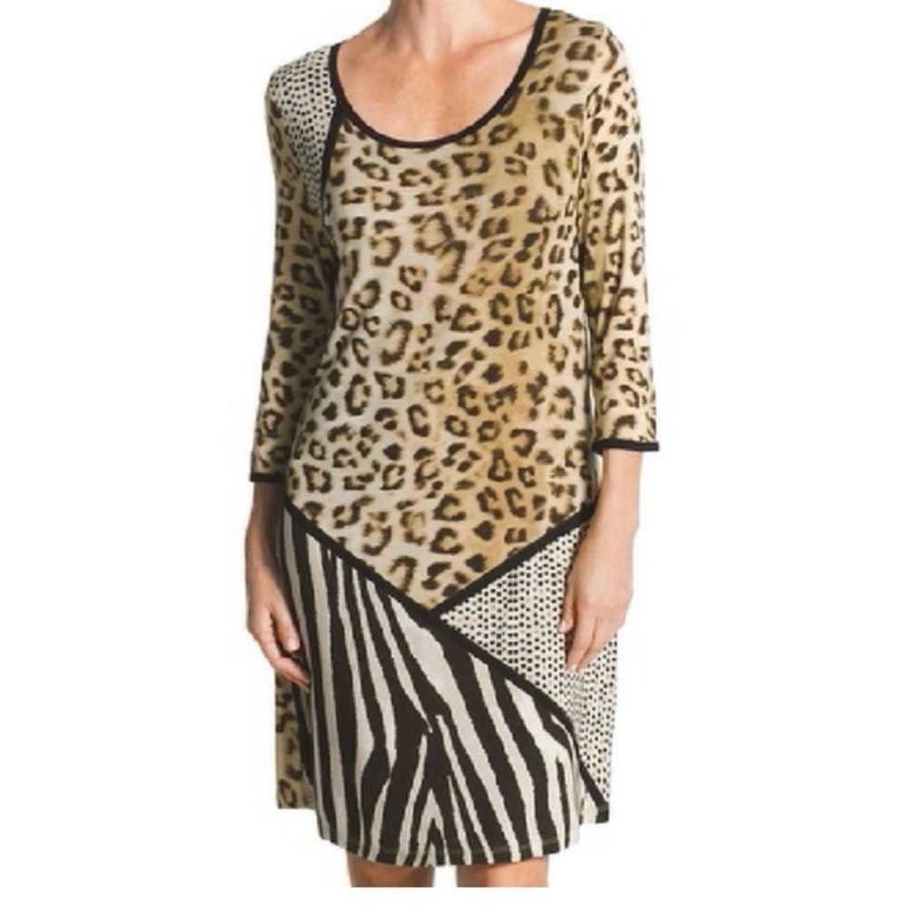NWT Chico's Animal Print Patchwork Rayon Spandex Pajama Tunic Nightshirt